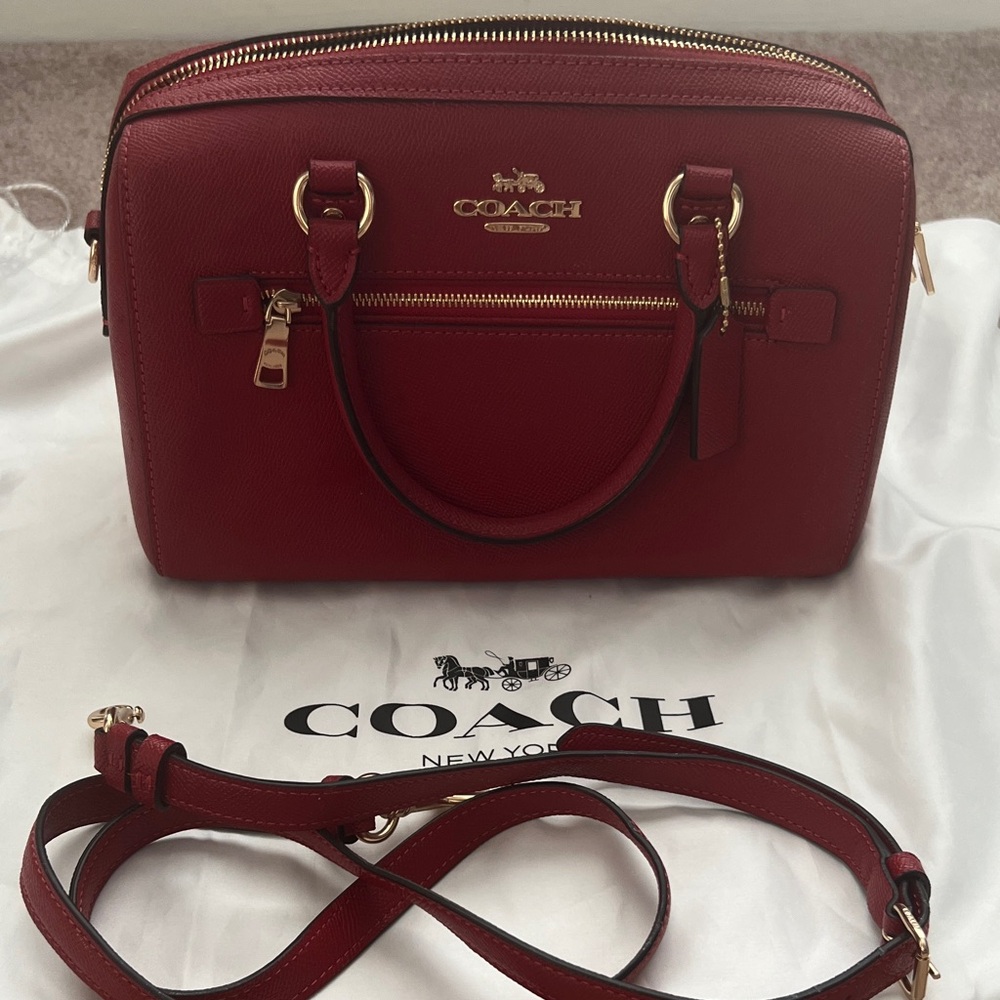 Coach Red Leather Women's Bag with detachable leather strap
